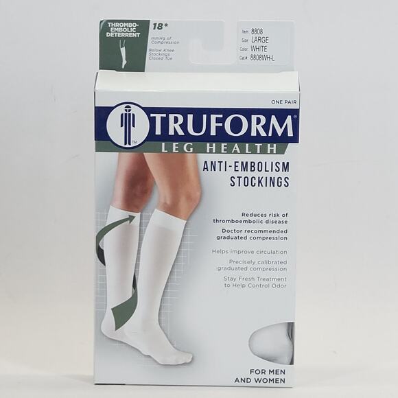 TRUFORM Anti-Embolism Below Knee Compression Stockings L Men Women White 18mmHg - Picture 1 of 6